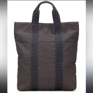 Hermes Herline Cabas Tote Gray Canvas Zip Top Bag